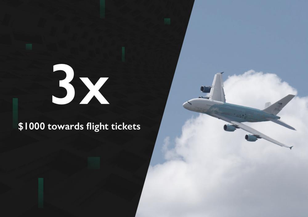 3x$1,000 towards flight
tickets